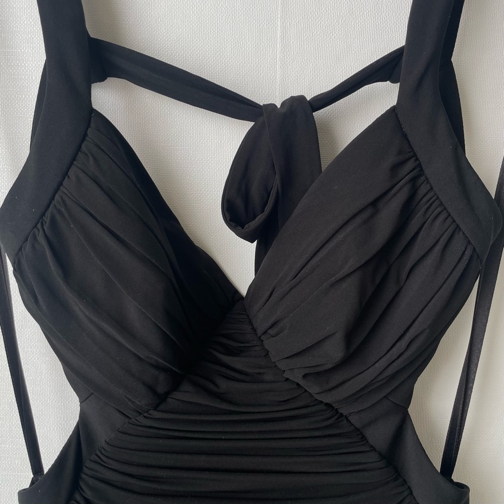 BCBGMAXAZRIA Long Cocktail Dress Cutout Sides Sleeveless Low Back Black XS - Picture 2 of 11